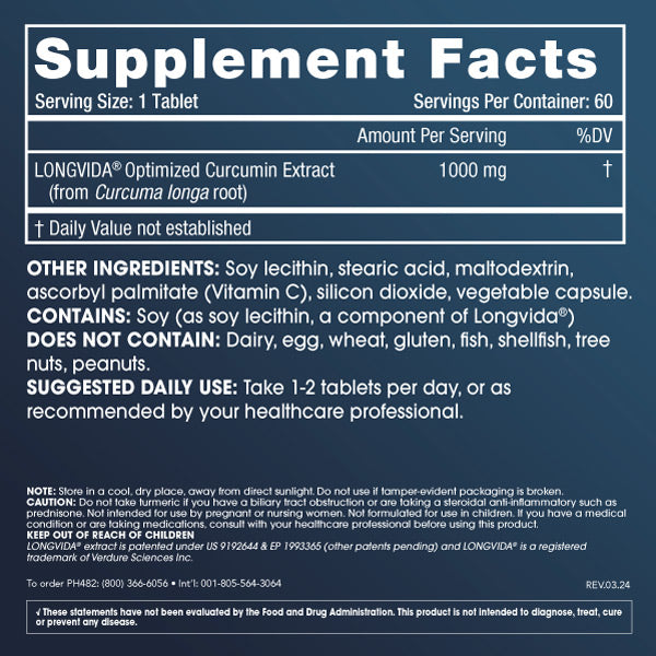 Optimized Curcumin Longvida Supplement Facts and Label Information