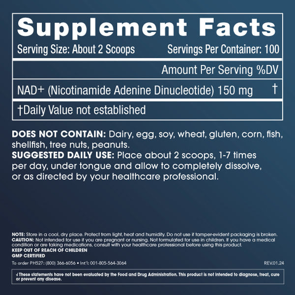 NAD+ Pro Powder Supplement Facts and Label Information