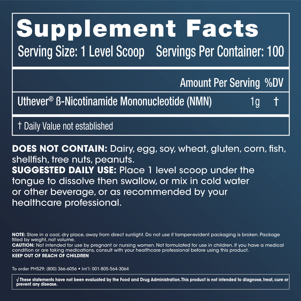 
                  
                    NMN Pro™ Powder 100 grams Supplement Facts and Label Information
                  
                