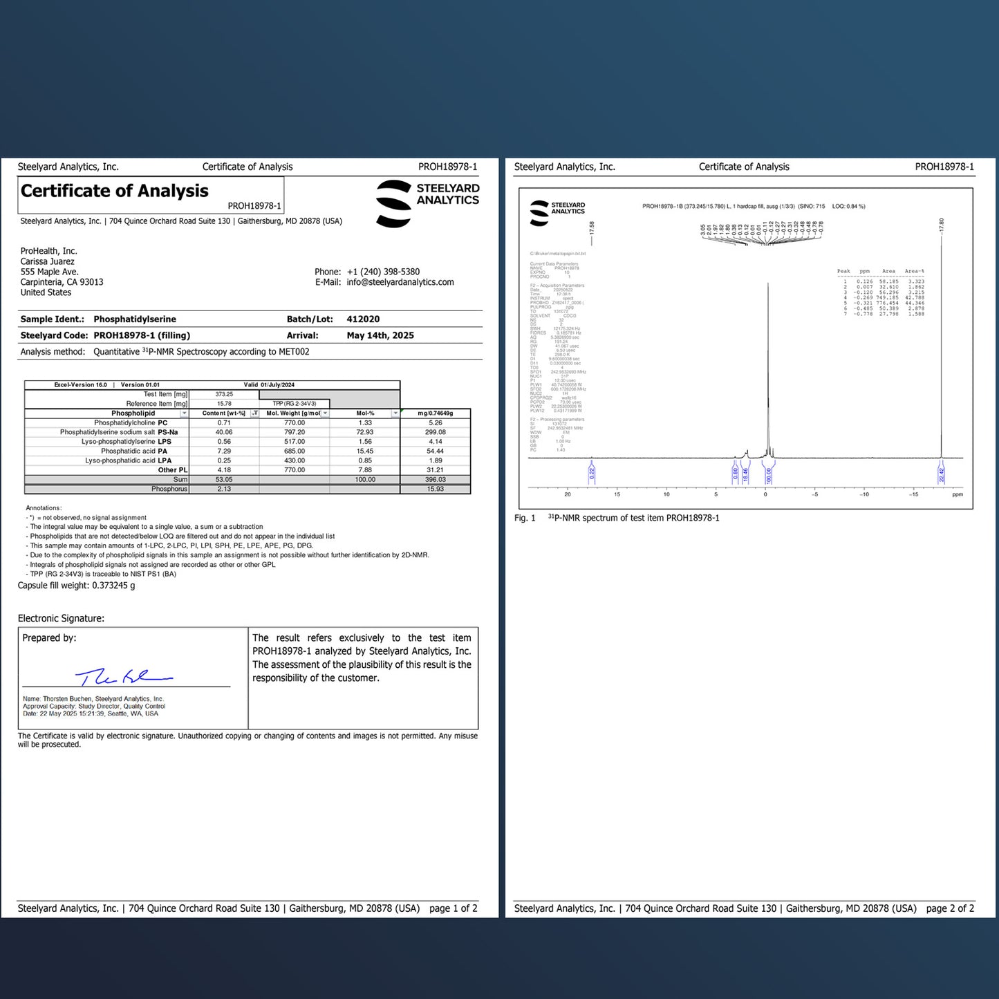 Phosphatidylserine Certificate of Analysis