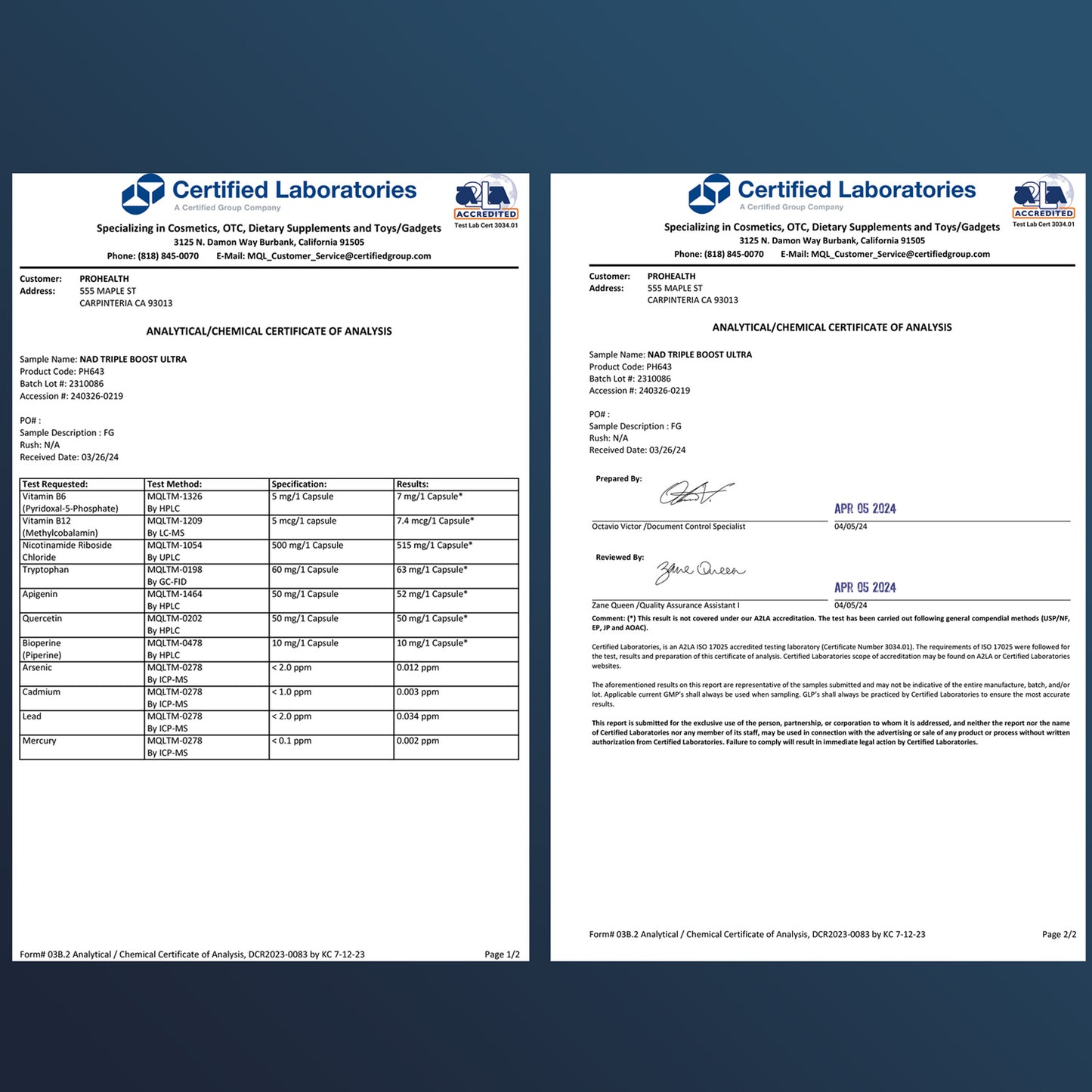 NAD Triple Boost™ Ultra 3-pack certificate of analysis