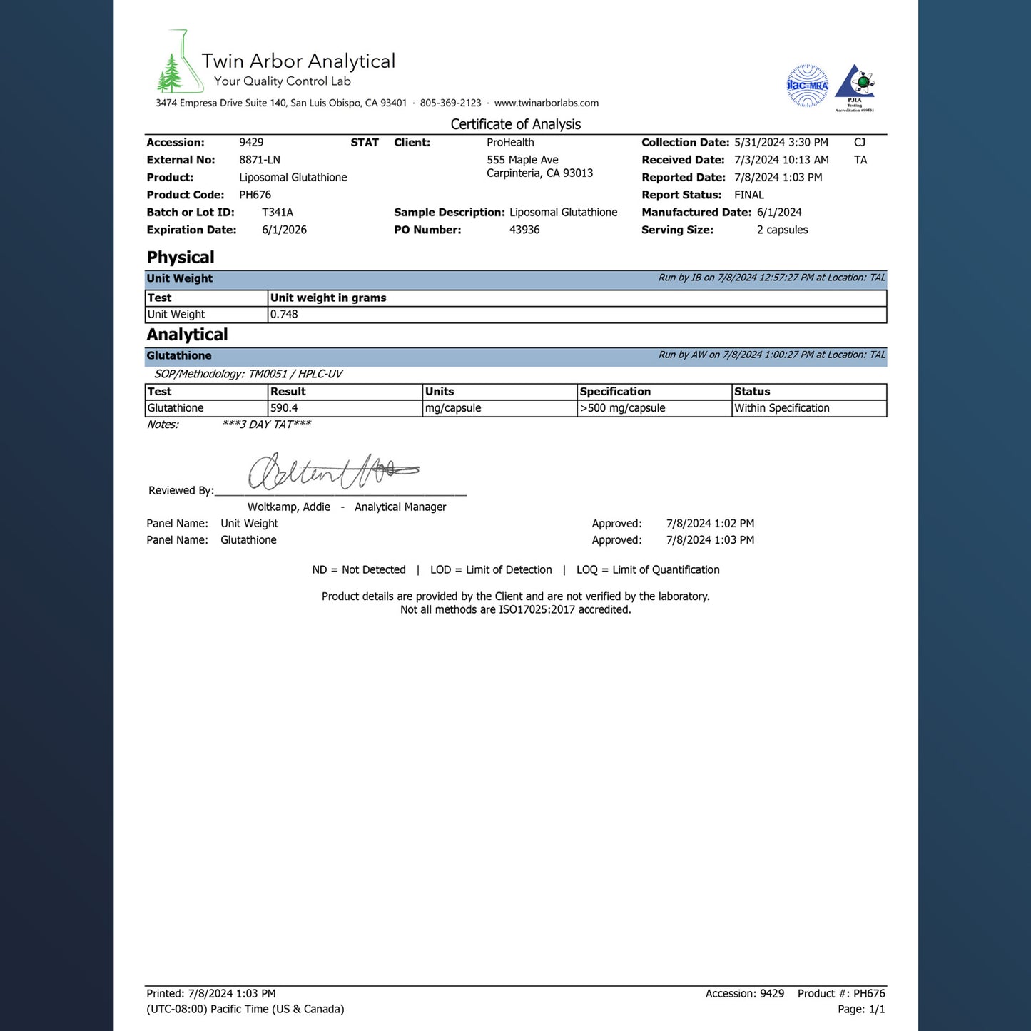 Liposomal Glutathione - 500 mg, 60 capsules