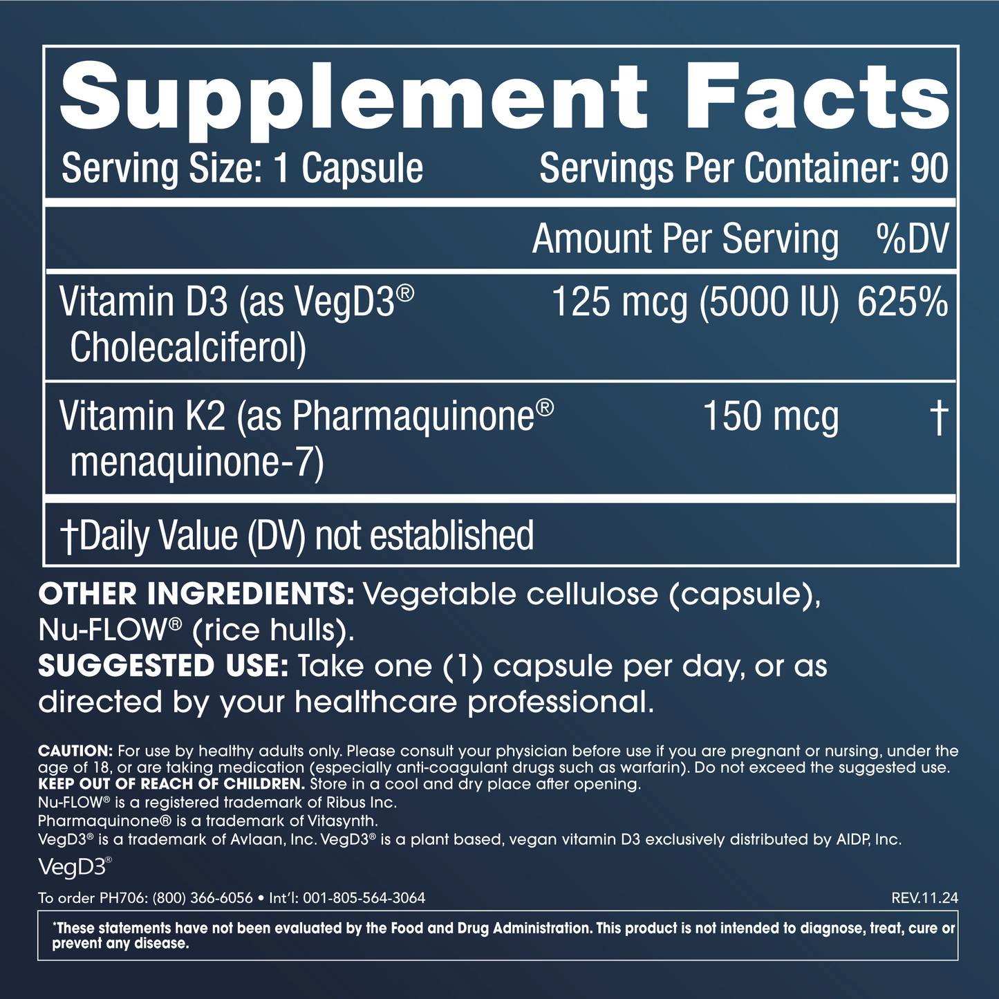 Vitamin D3 + K2 Supplement Facts