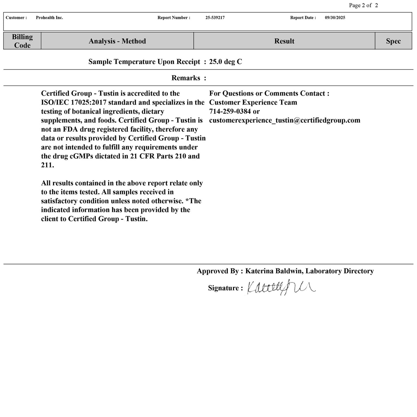 Magnesium Glycinate Certificate of Analysis Page 1