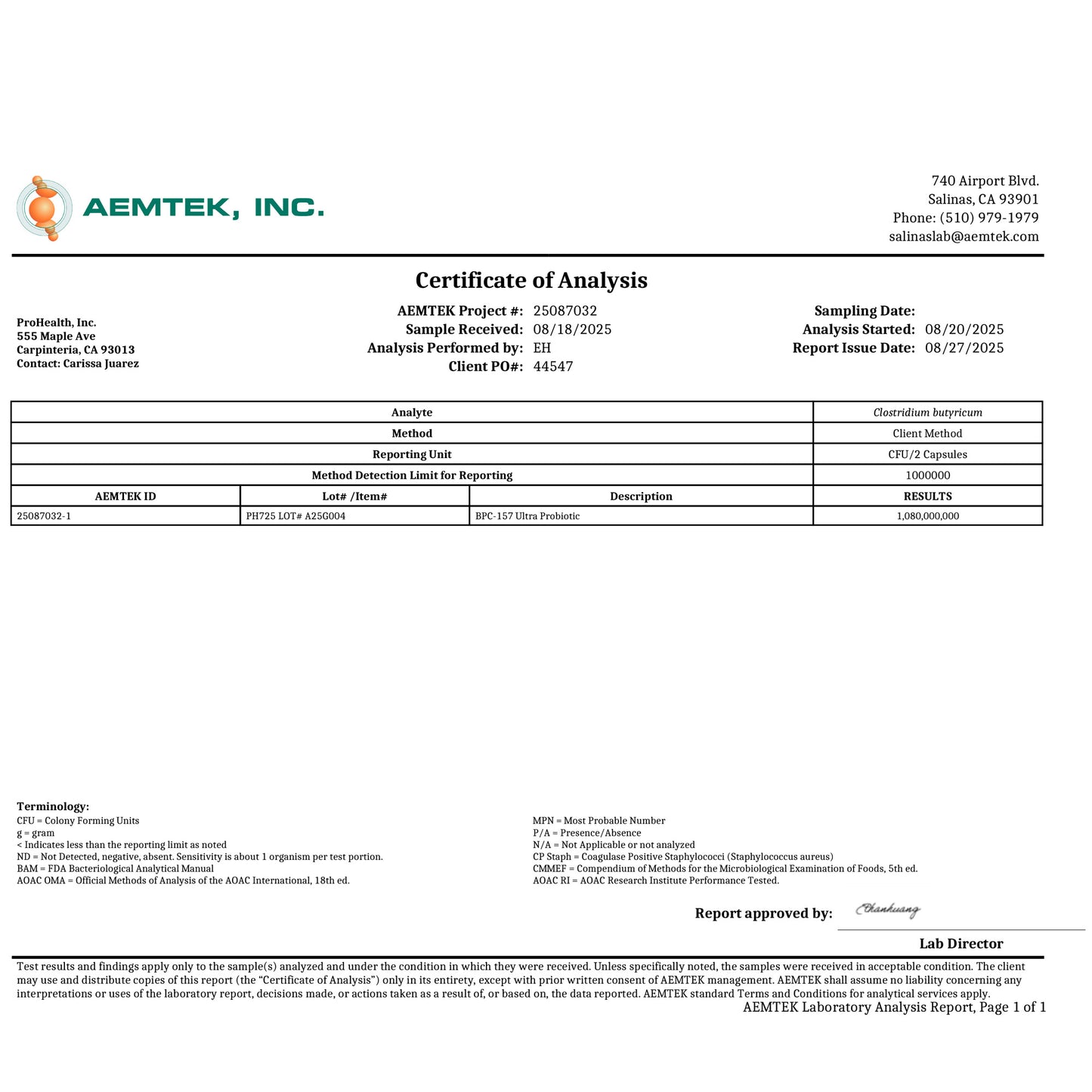 BPC-157 Ultra Probiotic Certificate of Analysis_2