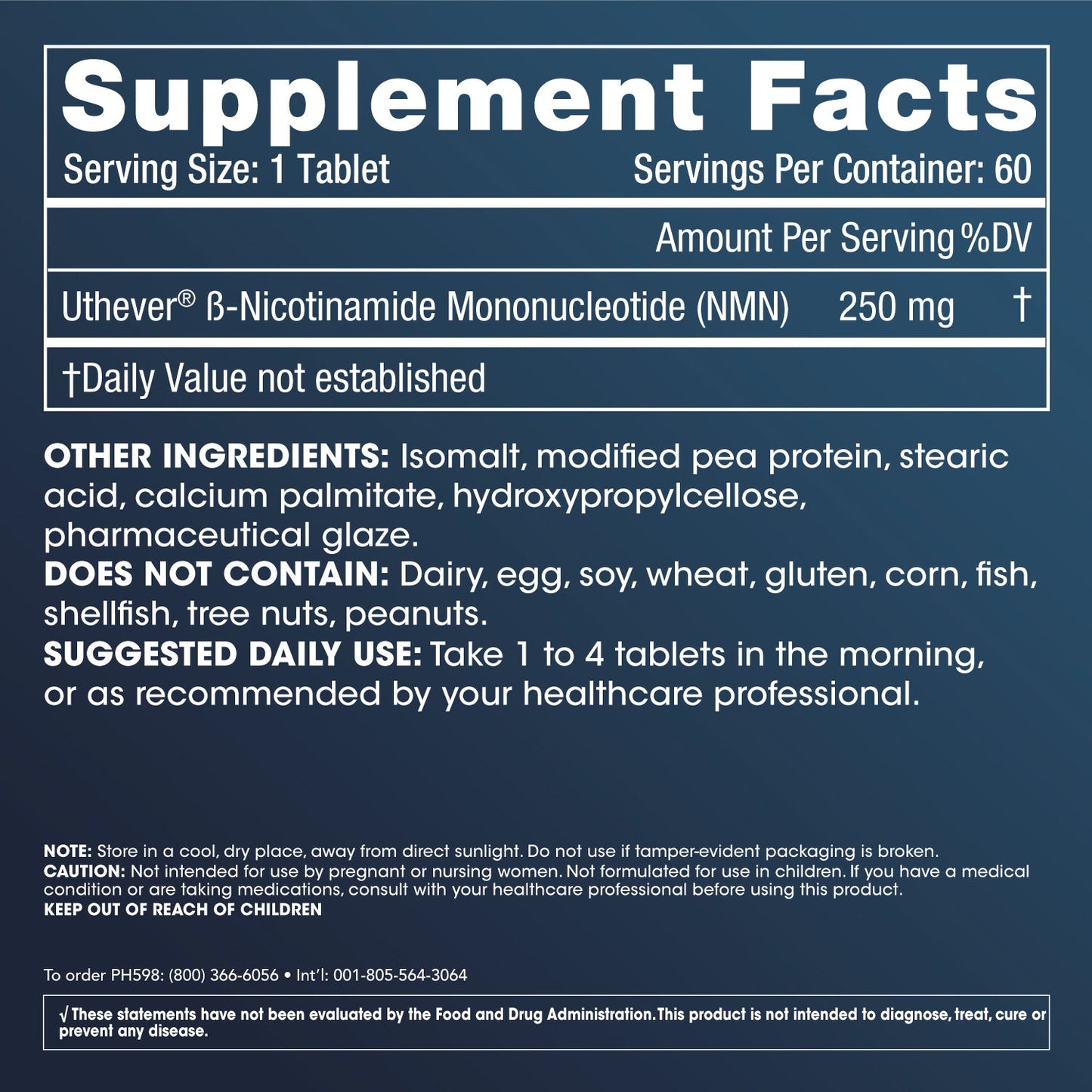NMN Pro 250™ Sustained Release Supplement Facts and Label Information