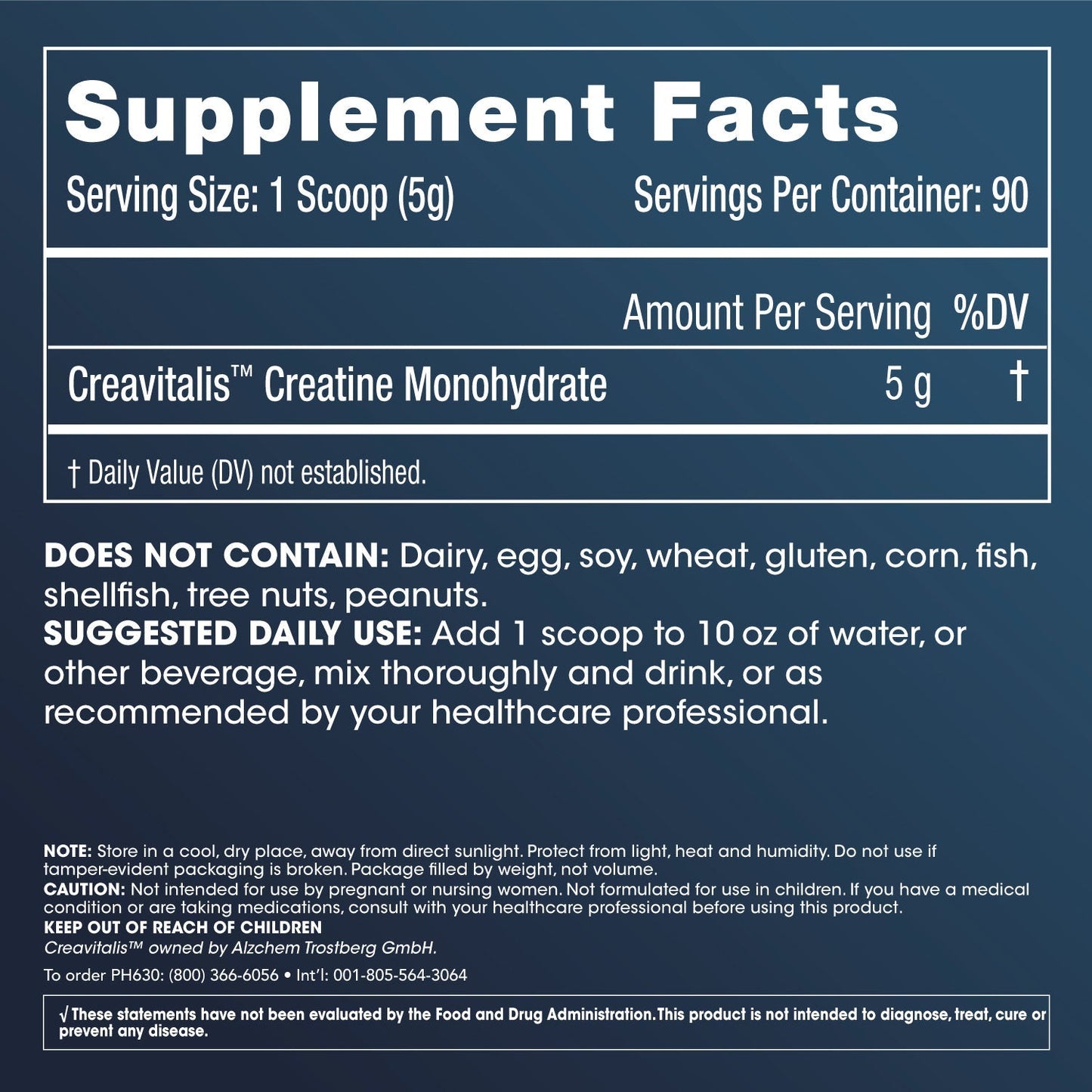 Longevity Creatine Supplement Facts and Label Information
