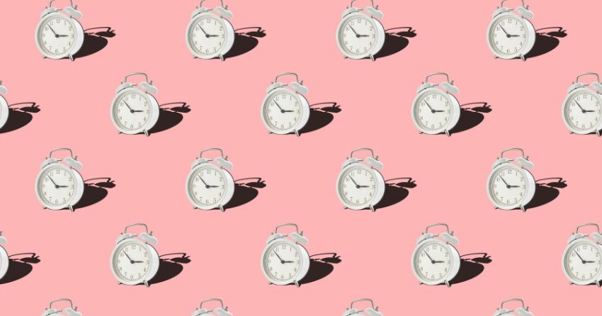 Circadian health matters for longevity. clocks on pink background.