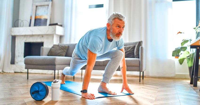 Creatine, mainly recognized for its impact on muscular performance, holds potential beyond athletics; man working out at home