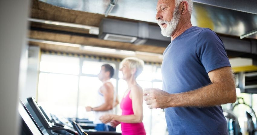 seniors exercising, treadmill, high intensity interval training
