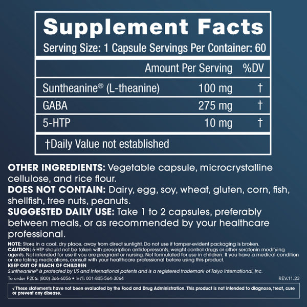 
                  
                    L-Theanine Calm-Plex with GABA and 5-HTP Supplement Facts and Label Information
                  
                