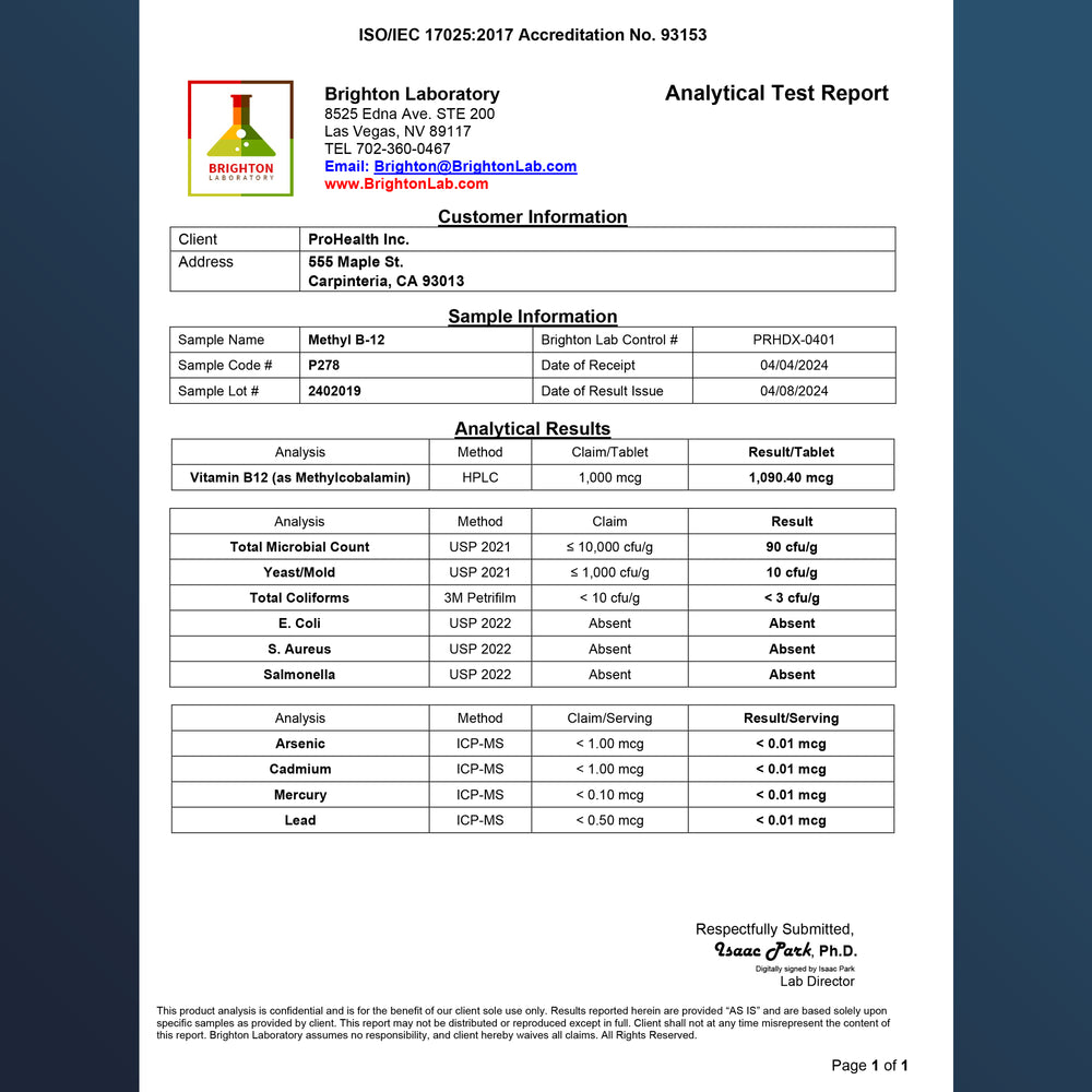 
                  
                    Methyl B-12 Certificate of Analysis
                  
                