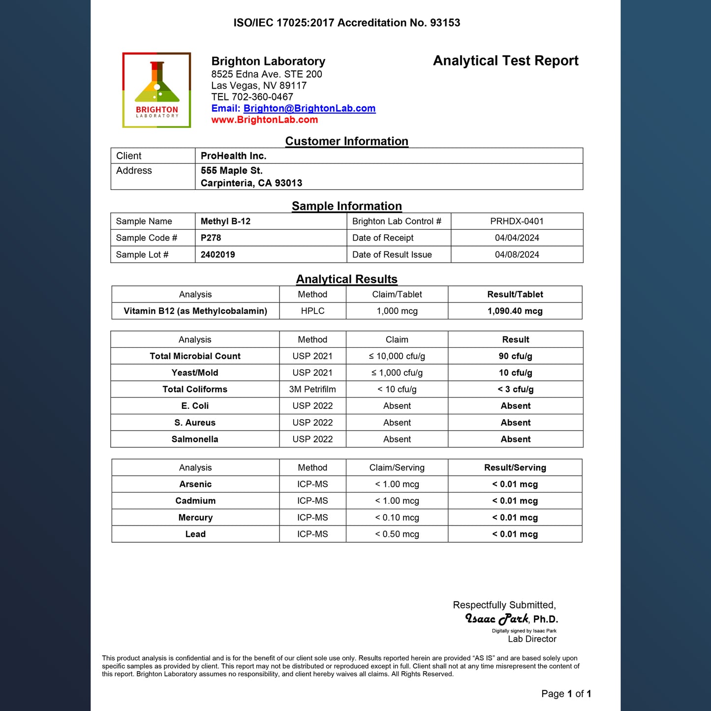 
                  
                    Methyl B-12 Certificate of Analysis
                  
                