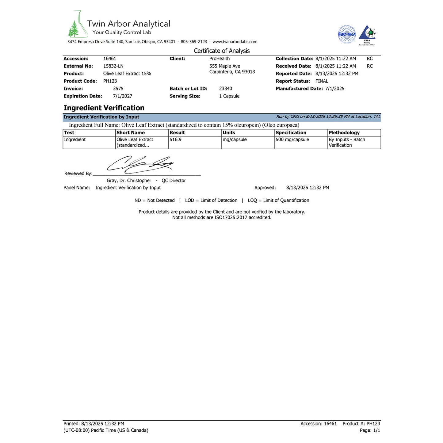 
                  
                    Olive Leaf Extract certificate of Analysis
                  
                