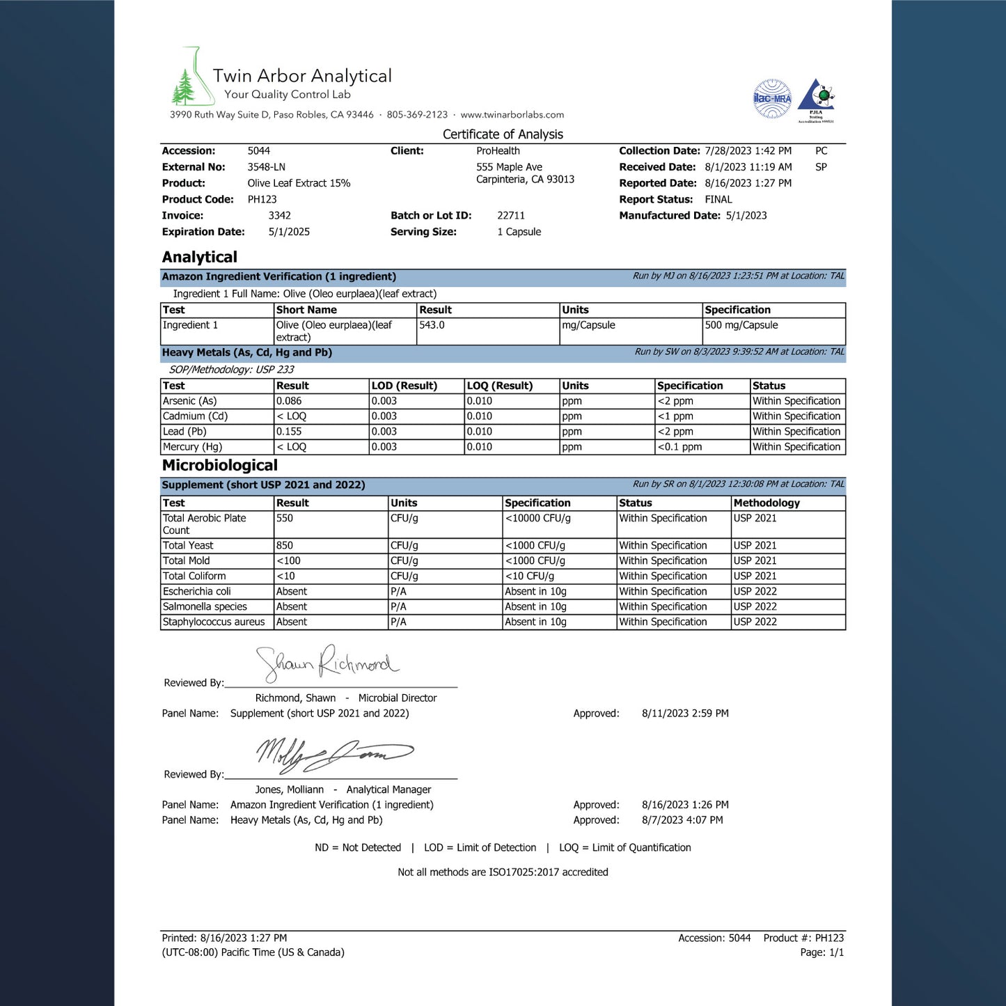 
                  
                    Olive Leaf Extract Certificate of Analysis
                  
                