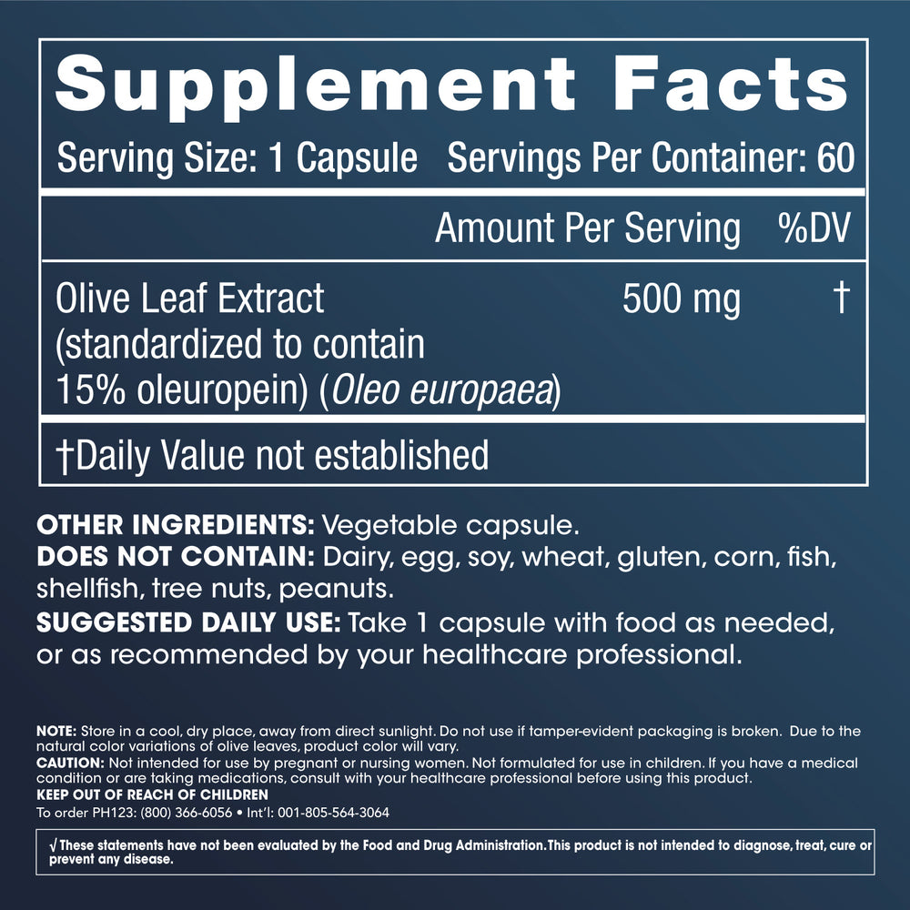 
                  
                    Olive Leaf Extract - 15% Oleuropein - 500 mg, 60 capsules
                  
                