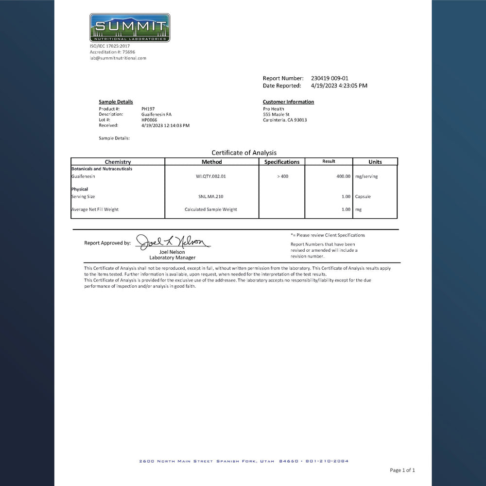 
                  
                    Guaifenesin FA Certificate of Analysis
                  
                