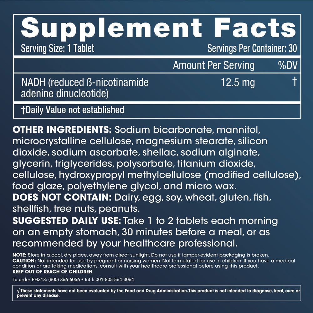 
                  
                    Energy NADH Nicotinamide Adenine Dinucleotide Supplement Facts and Label Information
                  
                