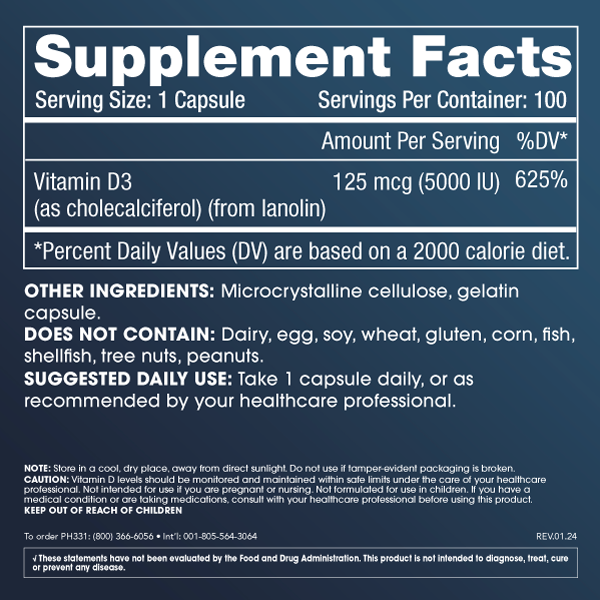 
                  
                    Vitamin D3 5000 IU Supplement Facts
                  
                