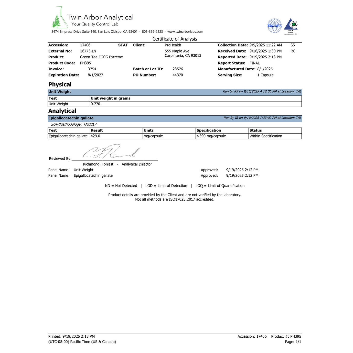 
                  
                    Green Tea EGCG Extreme™ Certificate of Analysis
                  
                