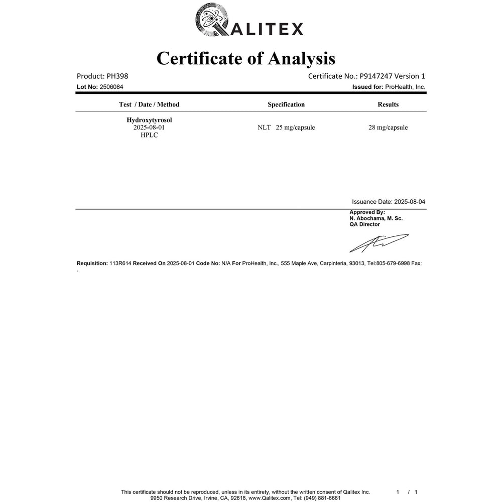 
                  
                    Hydroxytyrosol Extreme Certificate of Analysis
                  
                