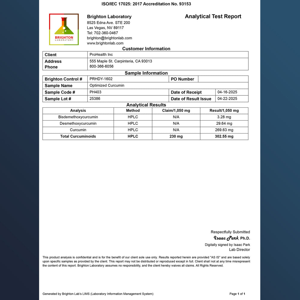 Optimized Curcumin Longvida Certificate of Analysis