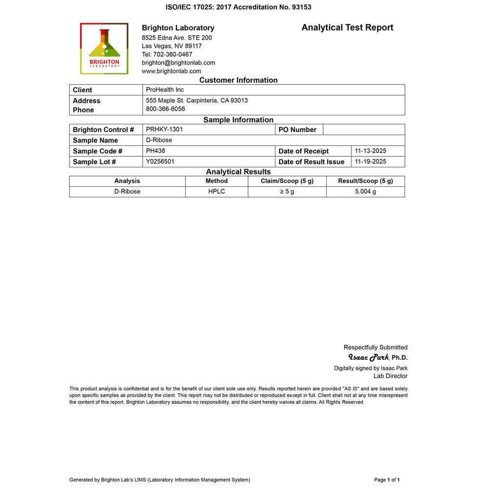 
                  
                    D-Ribose Pure Powder Certificate of Analysis
                  
                