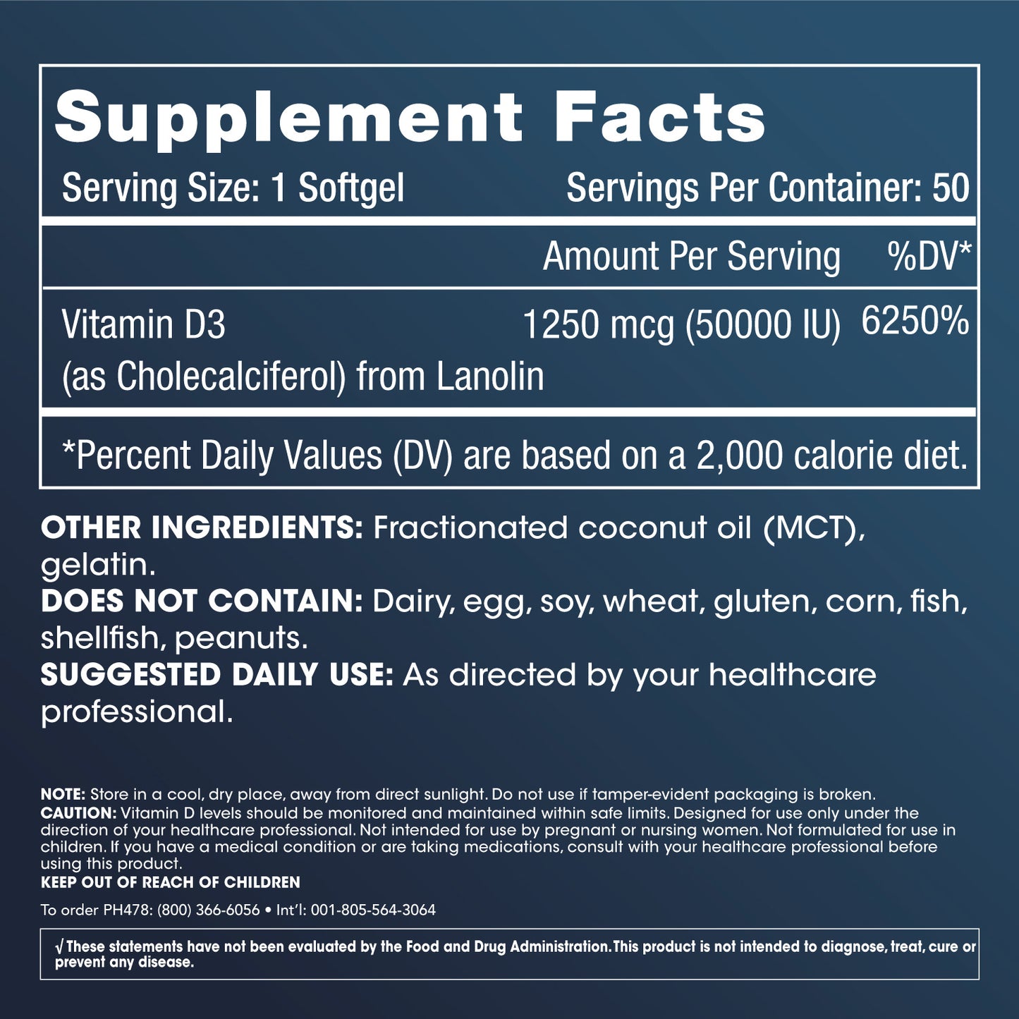 
                  
                    Vitamin D3 50,000 Supplement Facts and Label Information
                  
                