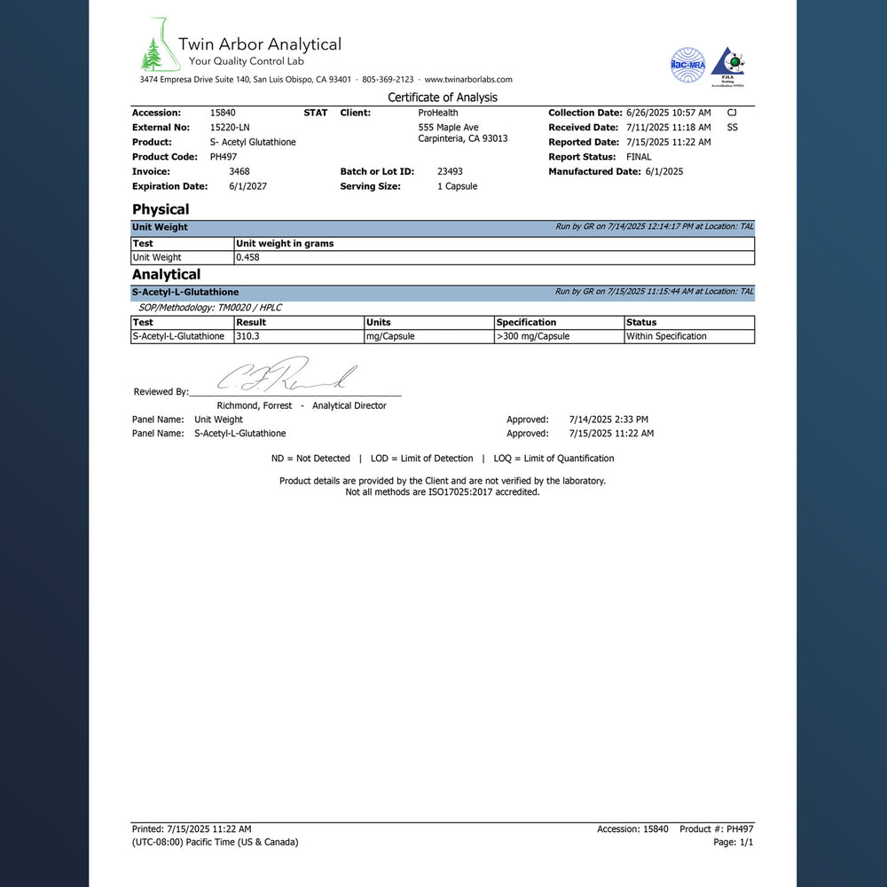 
                  
                    S-Acetyl Glutathione Certificate of Analysis
                  
                