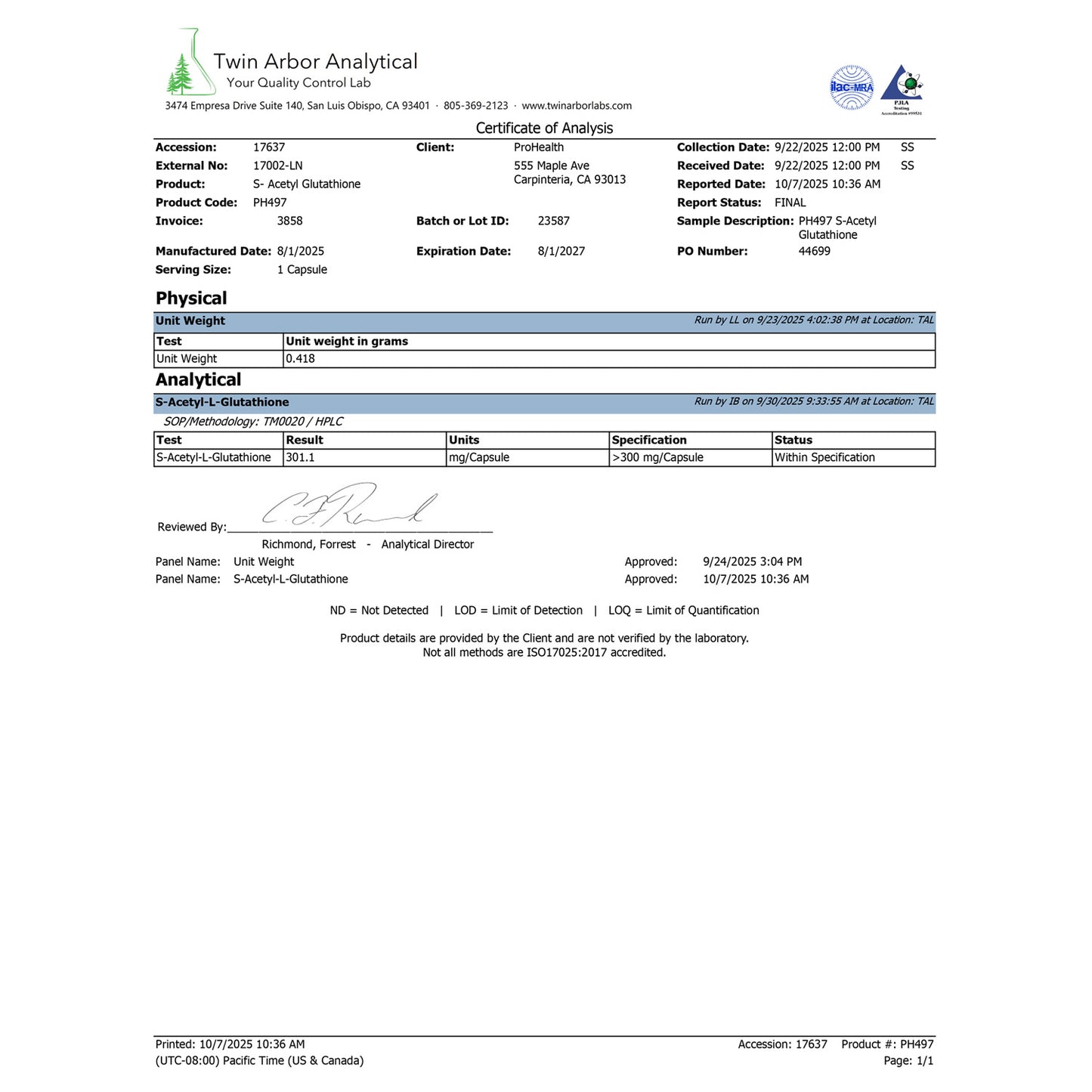 
                  
                    S-Acetyl Glutathione Certificate of Analysis
                  
                