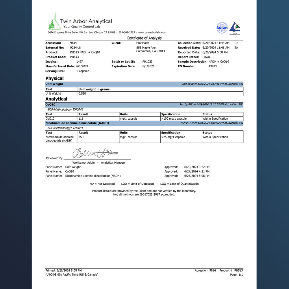 
                  
                    NADH + CoQ10 Certificate of Analysis
                  
                