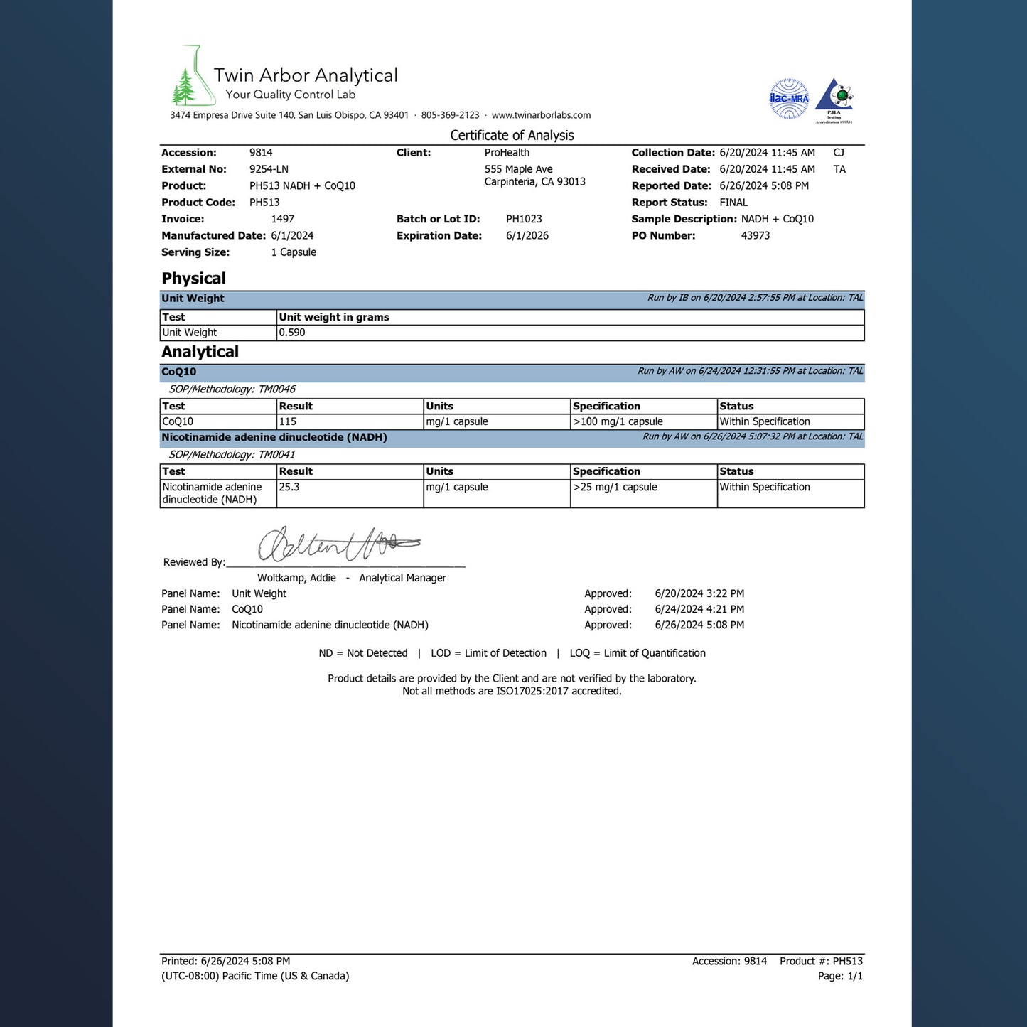 
                  
                    NADH + CoQ10 Certificate of Analysis
                  
                