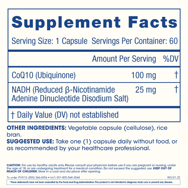 
                  
                    NADH + CoQ10 Supplement Facts and Label Information
                  
                