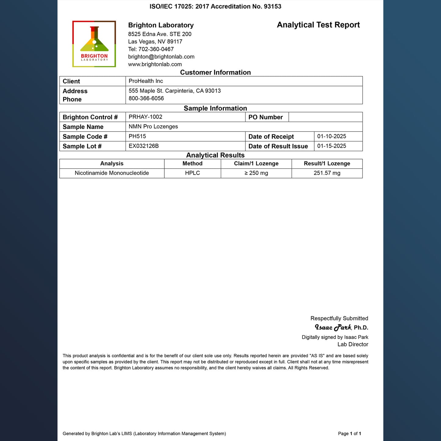 
                  
                    NMN Pro™ Lozenges Certificate of Analysis
                  
                