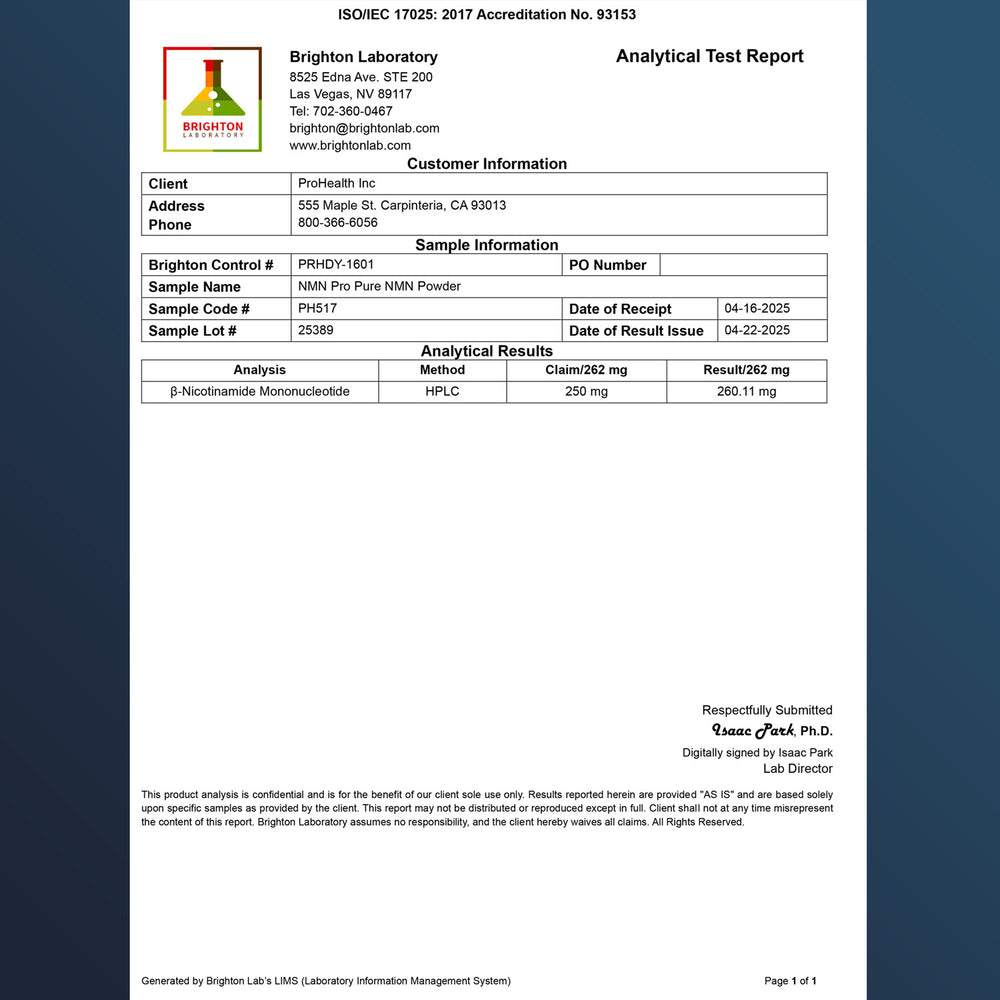 
                  
                    NMN Pro™ Powder Certificate of Analysis
                  
                