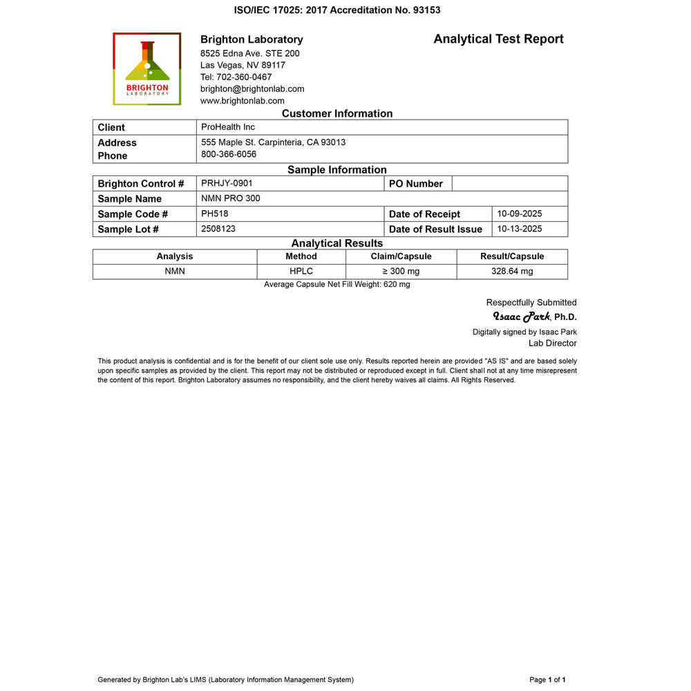 
                  
                    NMN Pro 300 Certificate of Analysis
                  
                