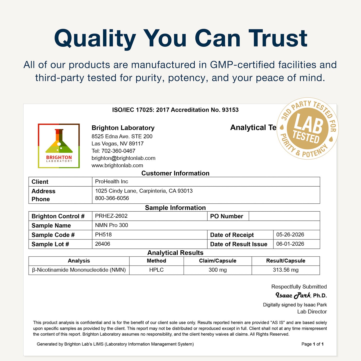 
                  
                    NMN Pro 300 Certificate of Analysis
                  
                