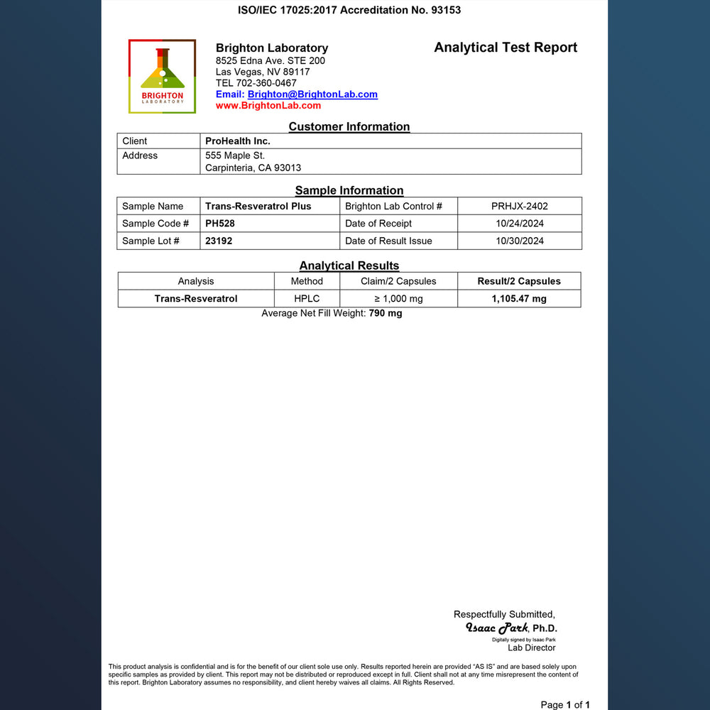 
                  
                    Trans-Resveratrol Plus Certificate of Analysis
                  
                