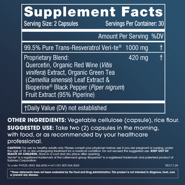 Trans-Resveratrol Plus Supplement Facts and Label Information