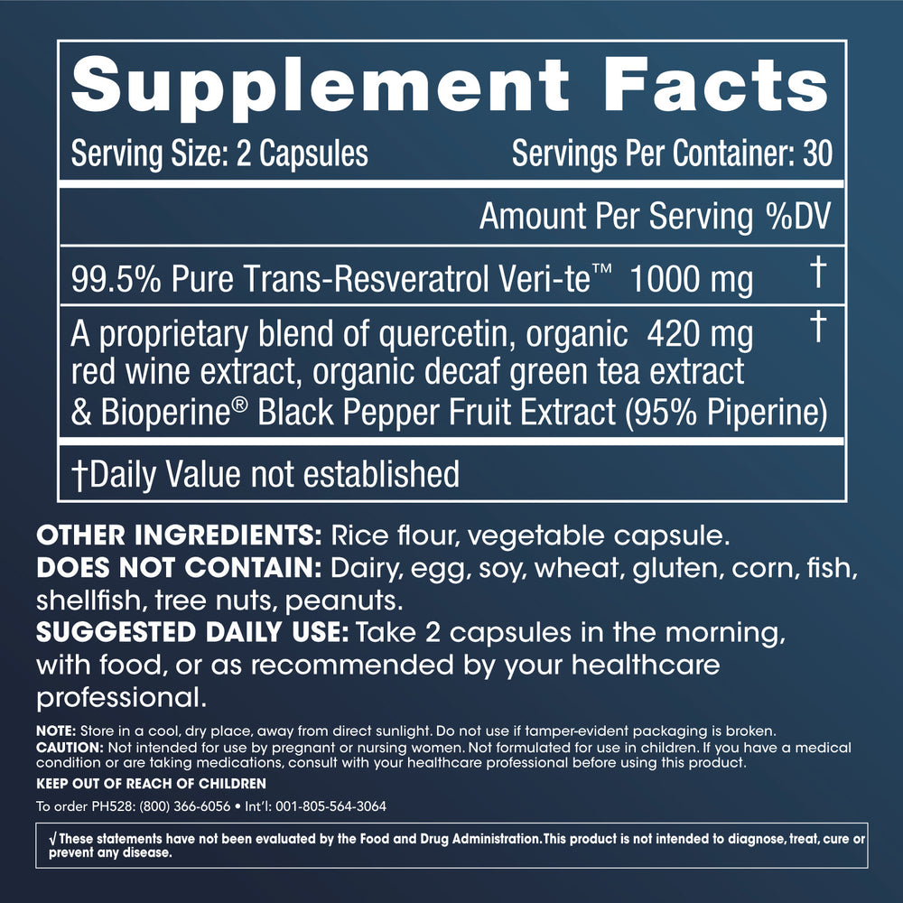 
                  
                    Trans-Resveratrol Plus - 1000 mg per serving, 60 capsules
                  
                