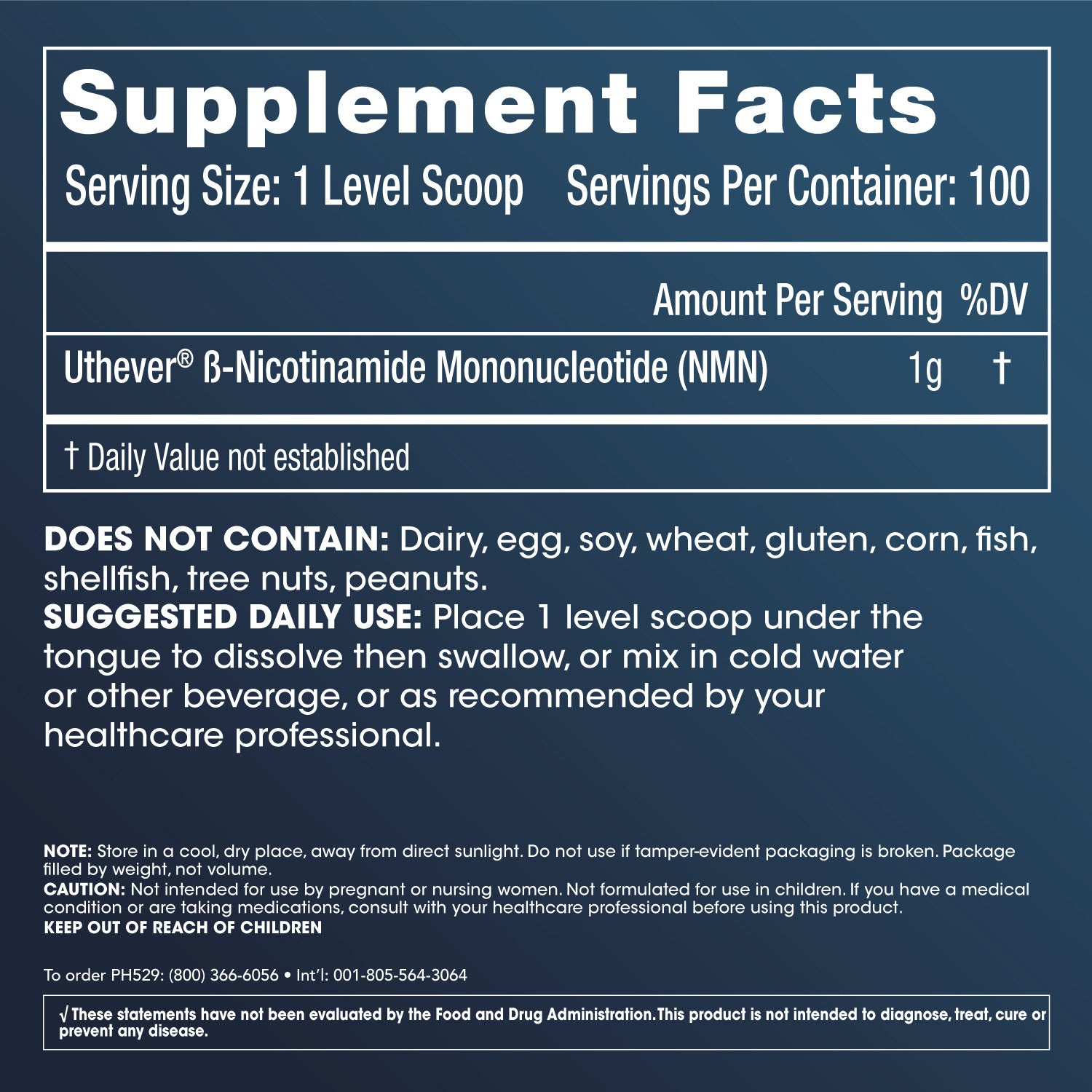 NMN Pro™ Powder 100 grams Supplement Facts and Label Information