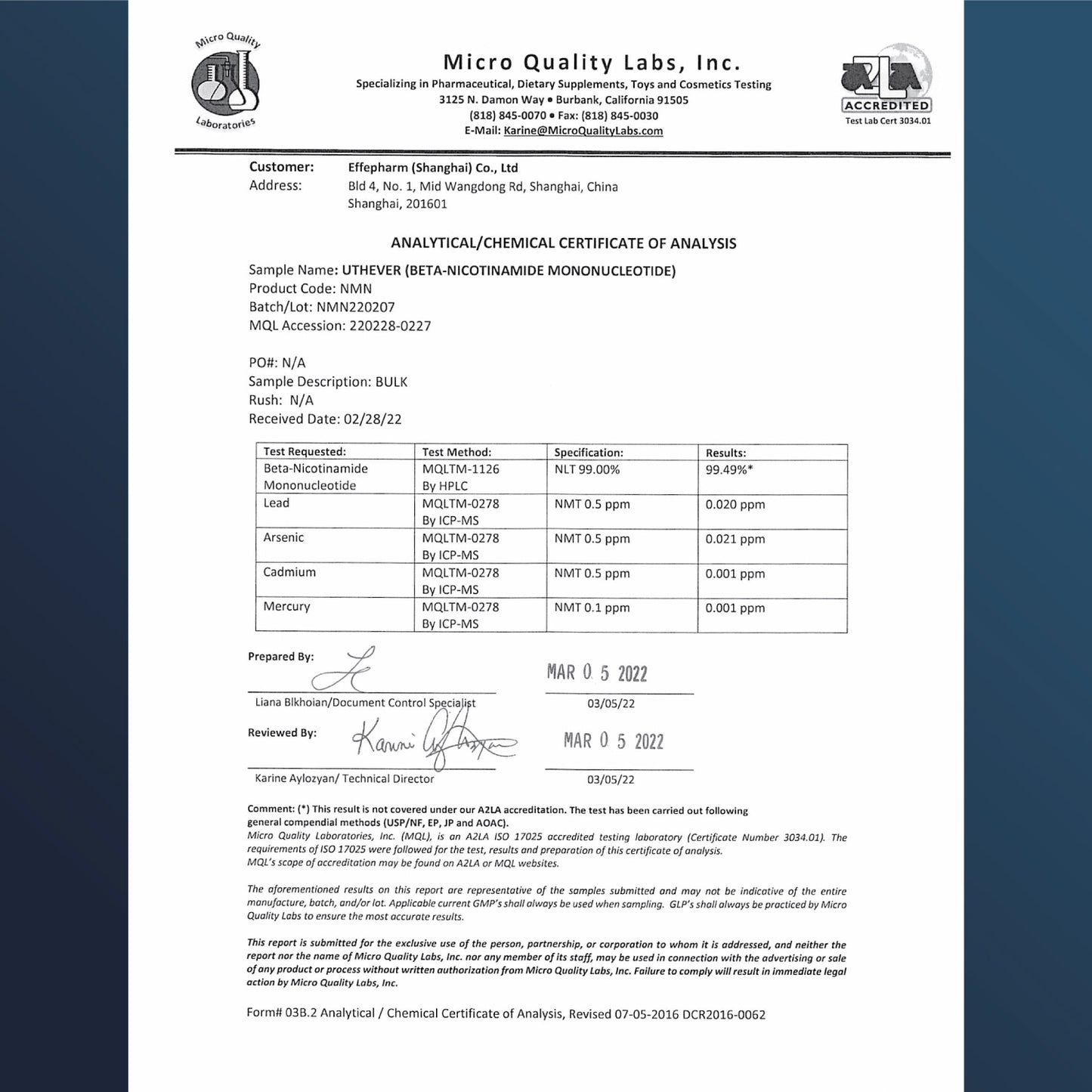 
                  
                    Certificat d'analyse de poudre NMN Pro
                  
                