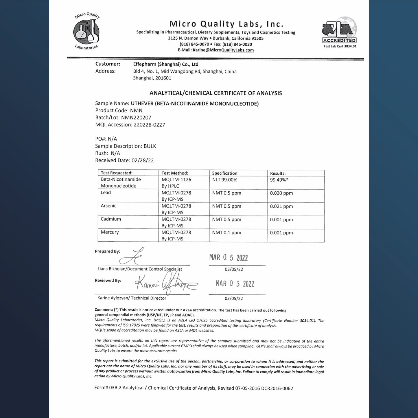 
                  
                    NMN Pro Powder Certificate of Analysis
                  
                