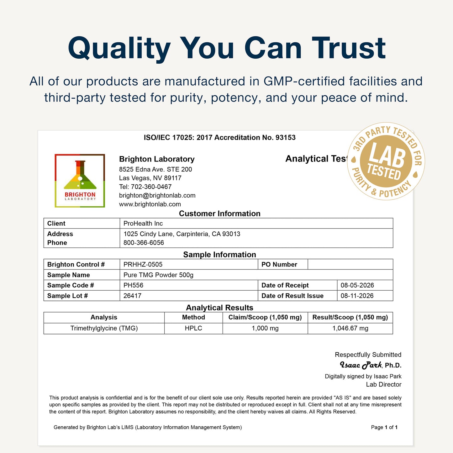 
                  
                    TMG Pro Powder Certificate of Analysis
                  
                