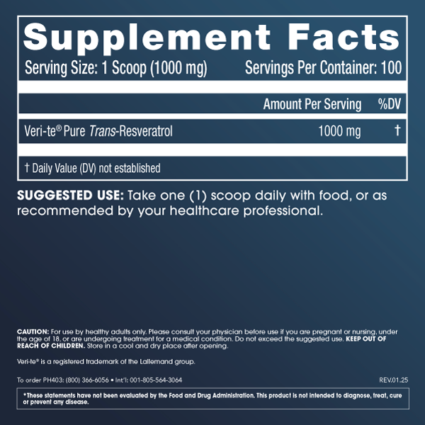 
                  
                    Bulk Micronized Trans-Resveratrol Powder Supplement Facts
                  
                
