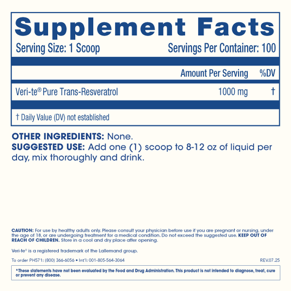 
                  
                    Bulk Trans-Resveratrol Powder Supplement Facts Image
                  
                