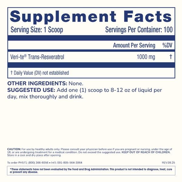 
                  
                    Bulk Trans-Resveratrol Powder Supplement Facts Image
                  
                