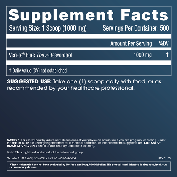 
                  
                    Bulk Micronized Trans-Resveratrol Powder Supplement Facts
                  
                