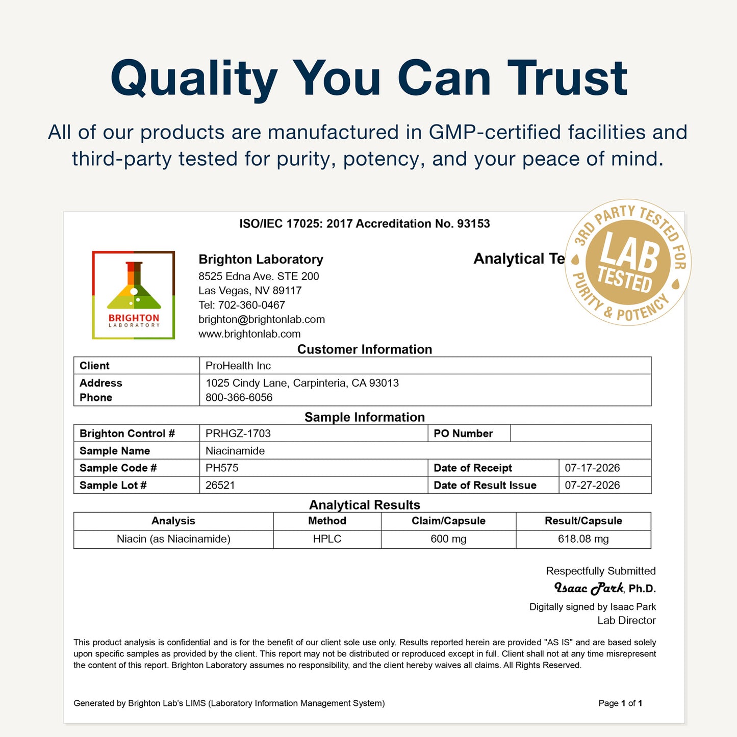 
                  
                    Niacinamide Flush-Free Vitamin B3 Certificate of Analysis
                  
                