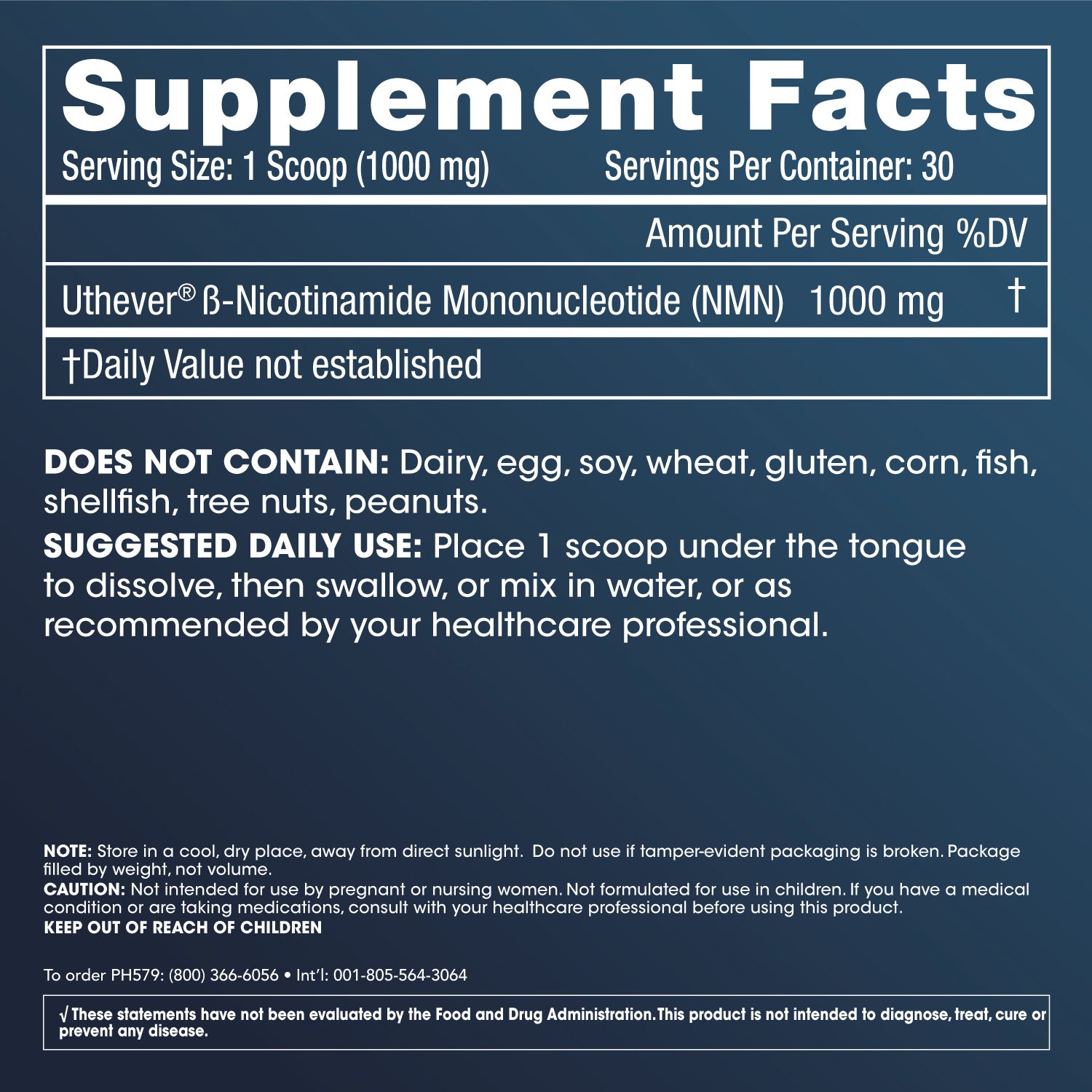 NMN Pro Powder 30 grams Supplement Facts and Label Information